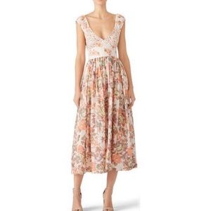 Free People Ivory Pink Floral Button Back Sweetheart Cap Sleeve Dress Size Small